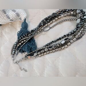 Siloada SS hematite and black beaded necklace
